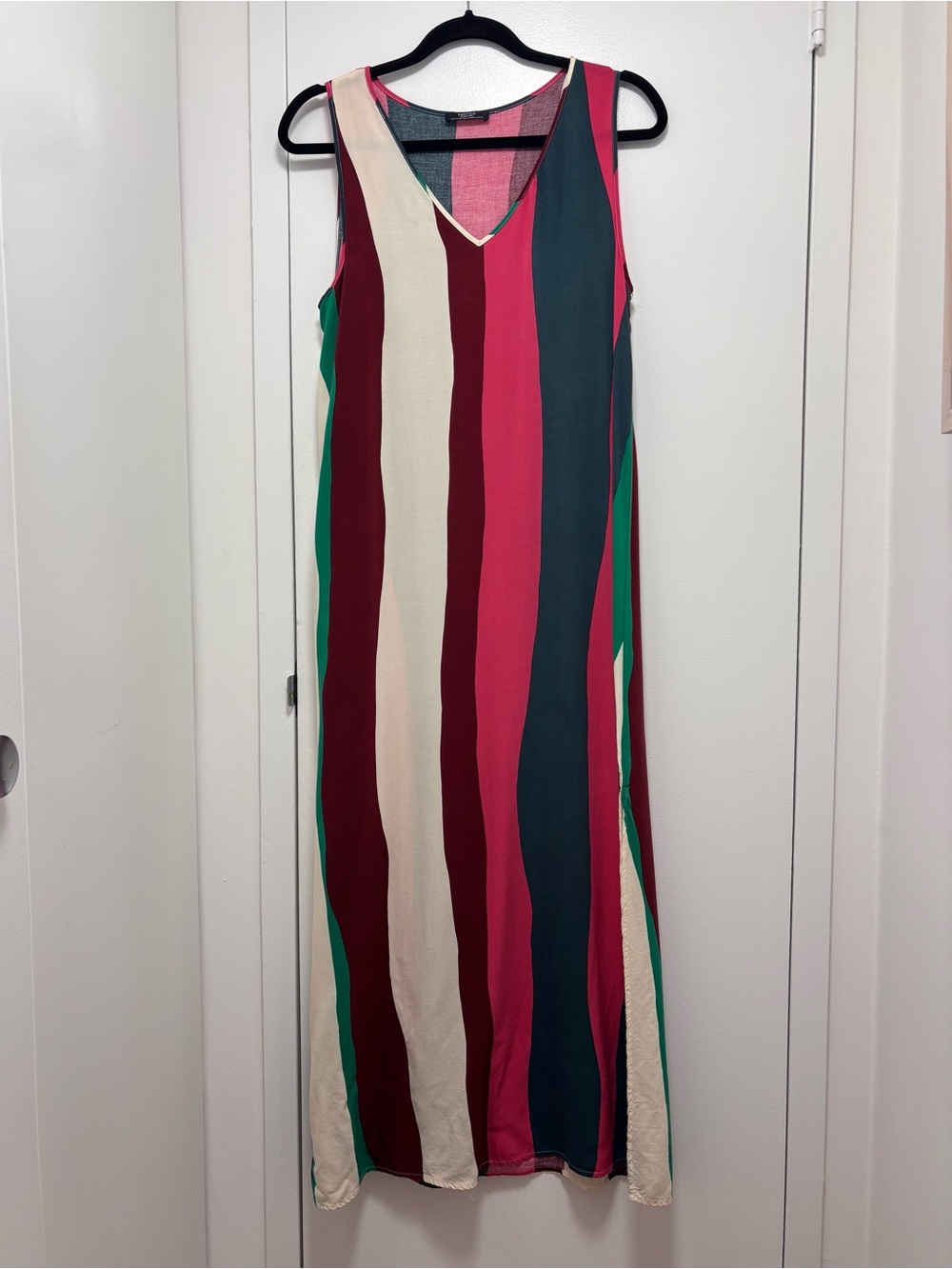 Sleeveless Multi-Stripe V-Neck Maxi Dress - Pink/Green/Teal/Navy